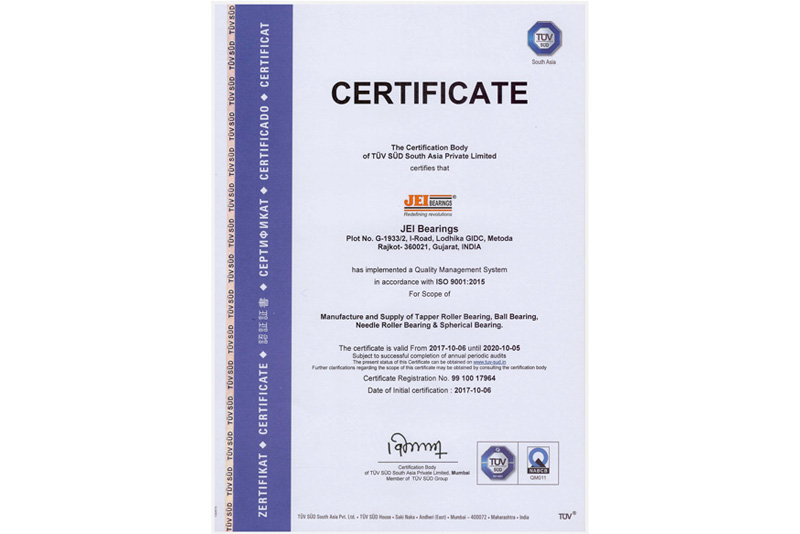 JEI Bearings Certificates & Achievements